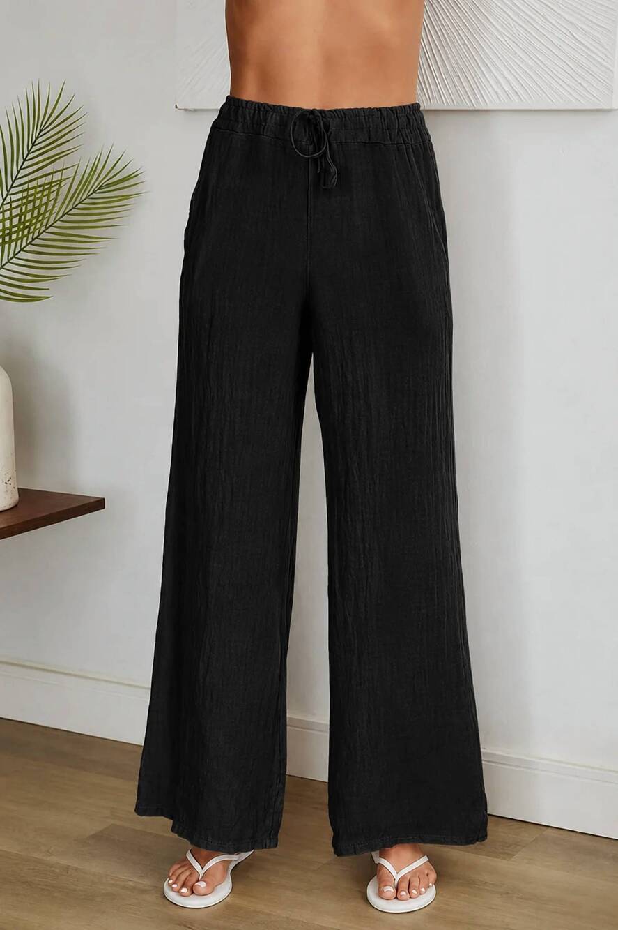 NEW MILIO MILANO linen pants with drawstring waist in black